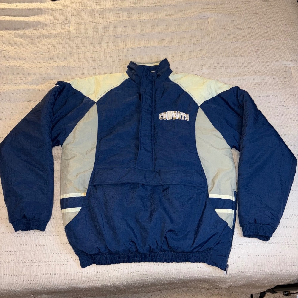 Vintage Reebok Dallas Cowboys Pullover Jacket Mens Navy Blue Quilted Windbreaker